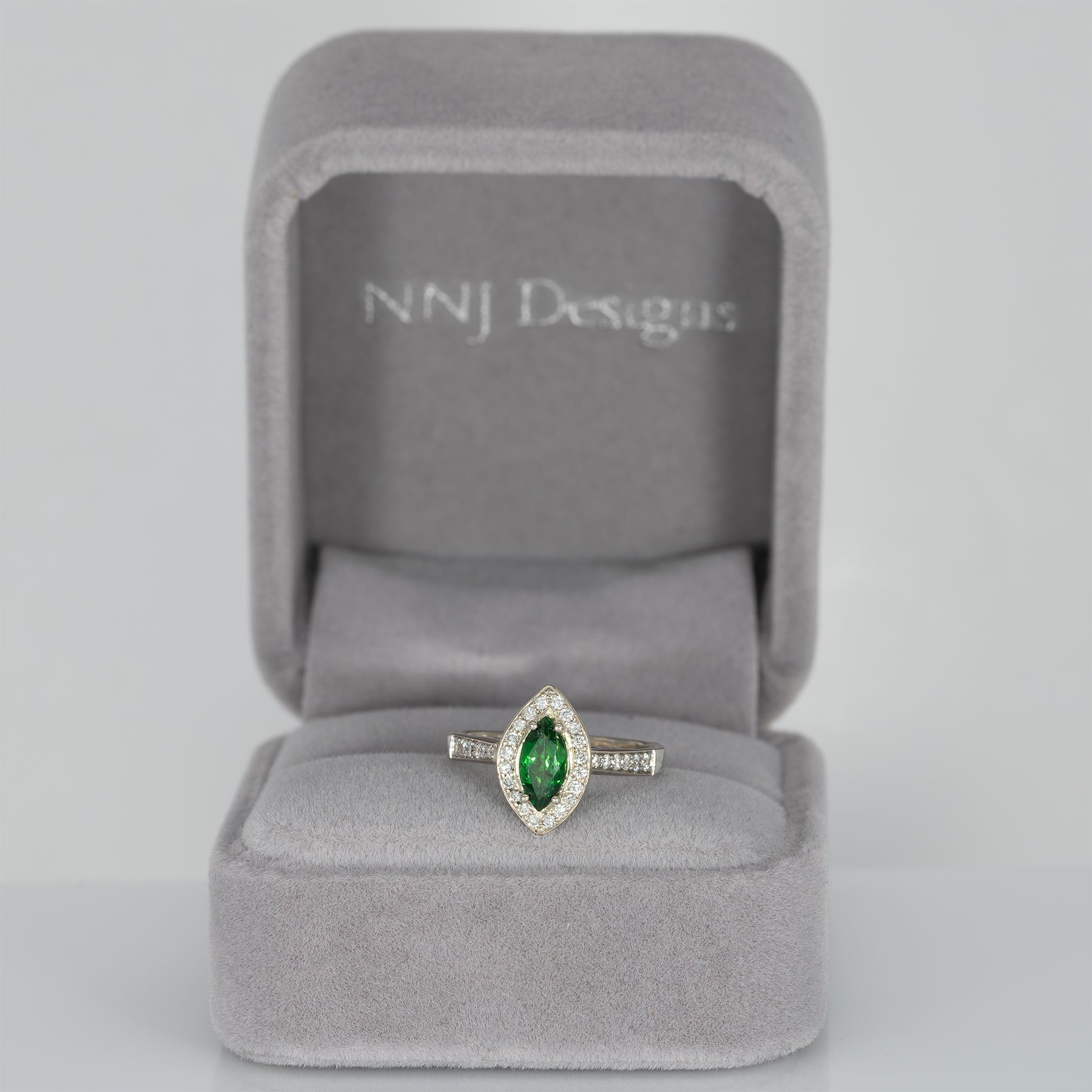 14K yellow gold marquise tsavorite garnet estate ring with diamond accents