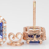 Tanzanite Stud Earrings in 14K Rose Gold | Diamond Accents | Emerald Cut | December Birthstone