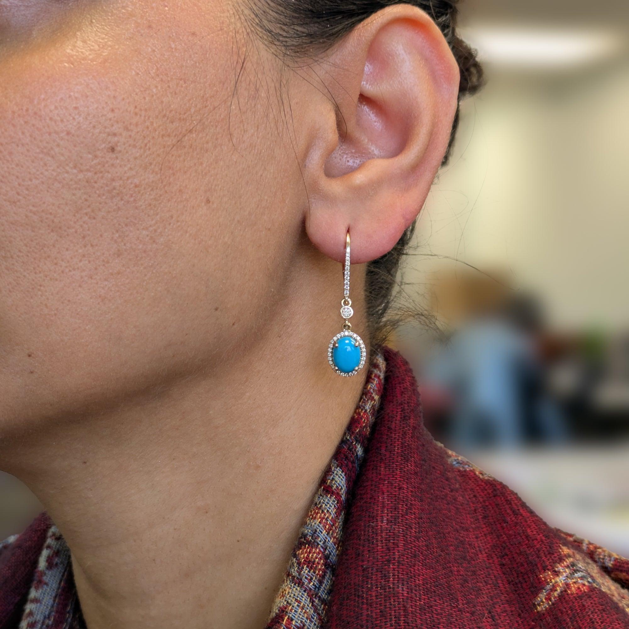 14K Yellow Gold Turquoise Earrings