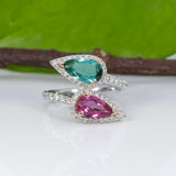 14K white & rose gold pink & indicolite tourmaline ring