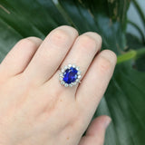 Isabelle 14K White Gold Tanzanite and Natural Diamond Halo Ring | OV 10x8mm