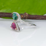 14K white & rose gold pink & indicolite tourmaline ring