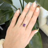 Meri 14K Yellow Gold Amethyst Ring with Natural Diamonds Accents | Emerald Cut 9x7mm