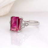 Sirena 14K White Gold Bi-Color Tourmaline and Natural Diamonds Ring | EM 9x7mm