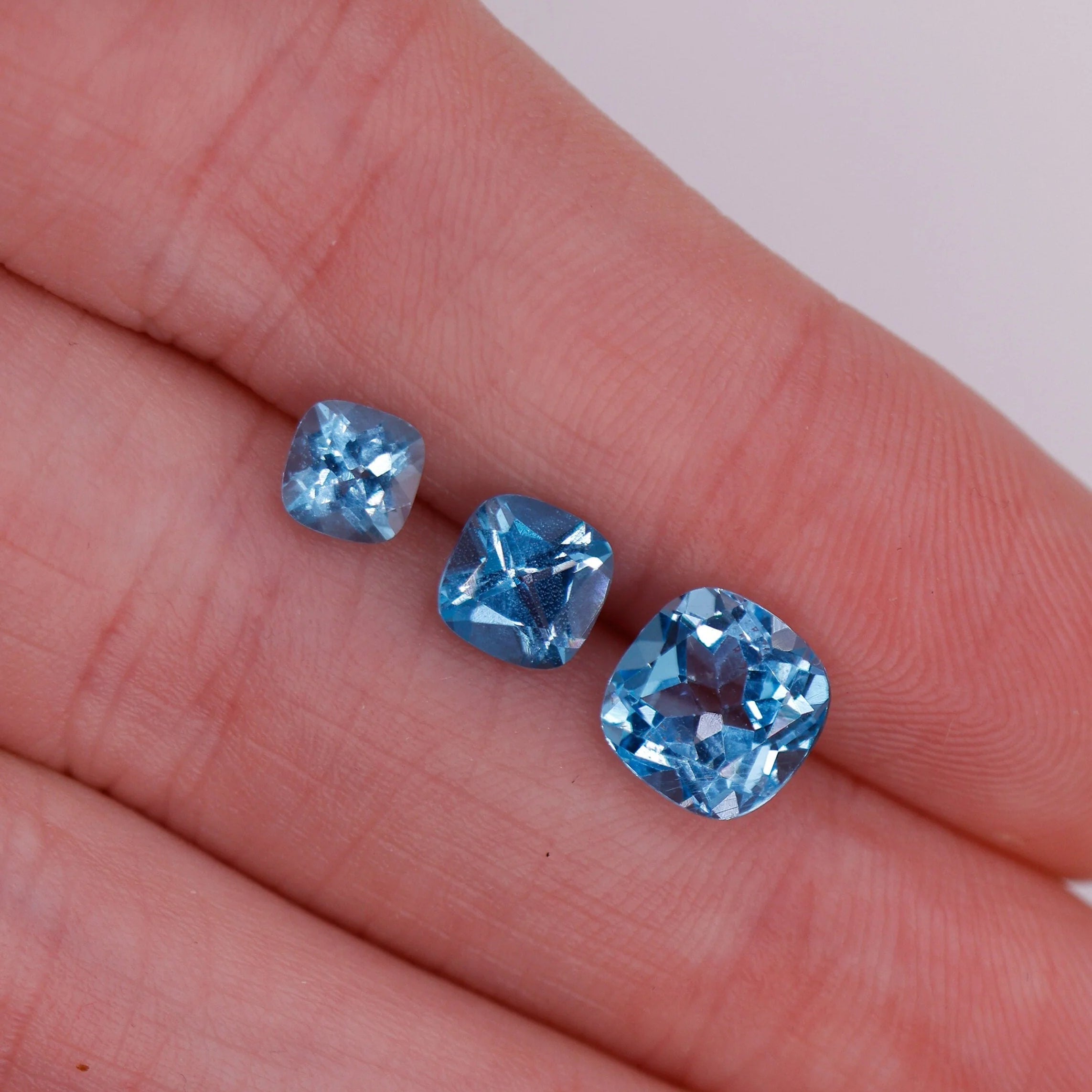natural Brazilian Swiss blue topaz, cushion cut calibrated loose gemstone – view 3