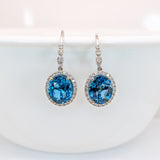 London Blue Topaz Stud Earrings in 14K White Gold | Diamond Accents | Oval Cut | 11x9mm | November Birthstone