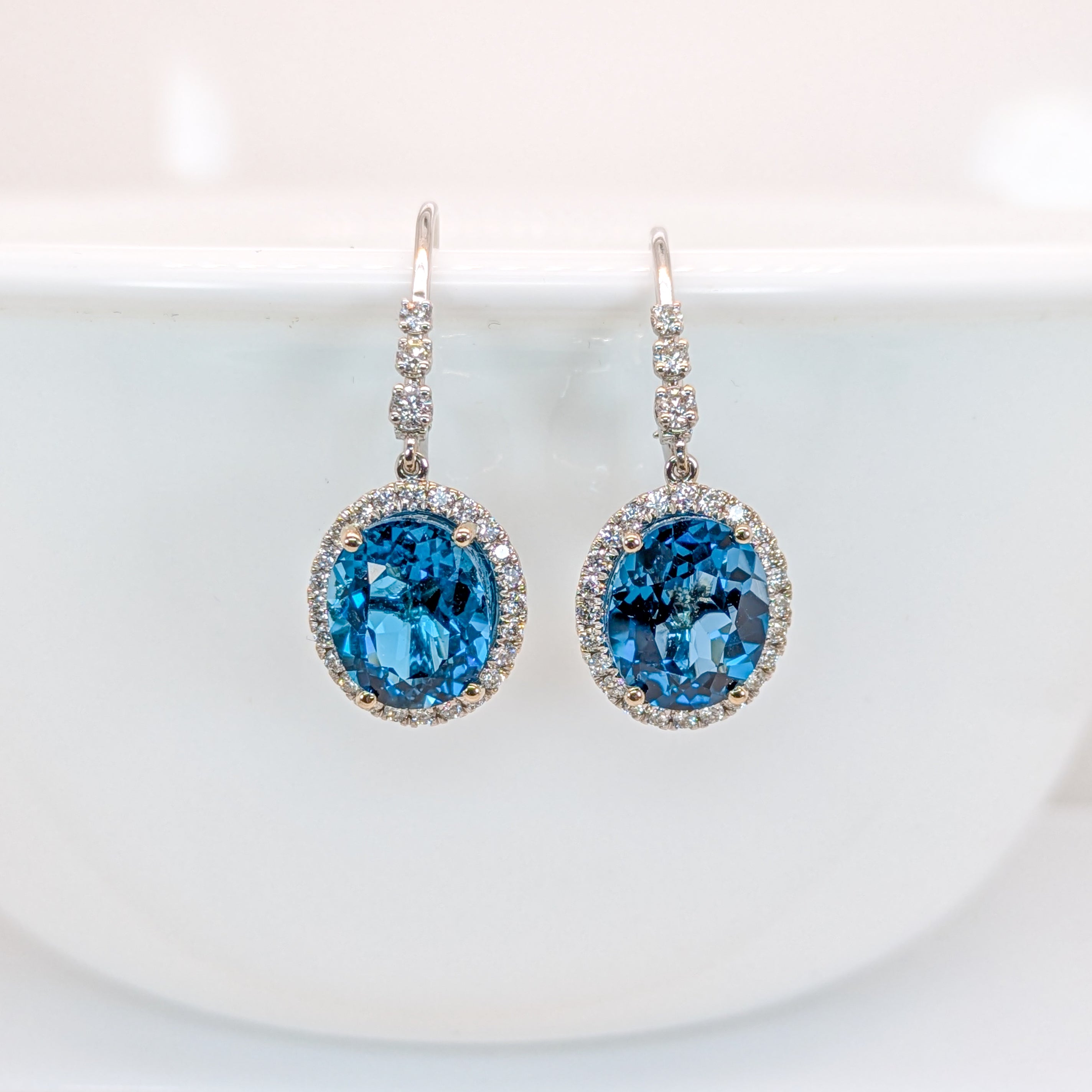 London Blue Topaz Stud Earrings in 14K White Gold | Diamond Accents | Oval Cut | 11x9mm | November Birthstone