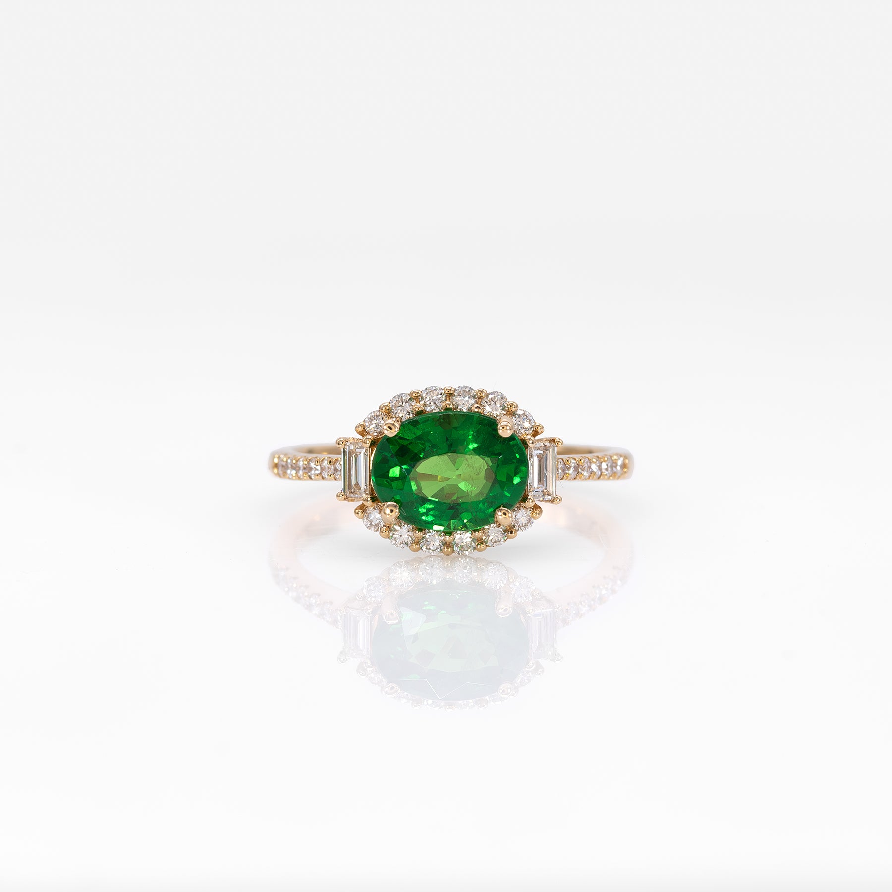 14K yellow gold tsavorite garnet ring with diamond accents