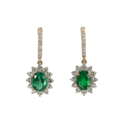 Emerald Stud Earrings in 14K Yellow Gold | Diamond Accents | Oval Cut | 7x5mm | May Birthstone