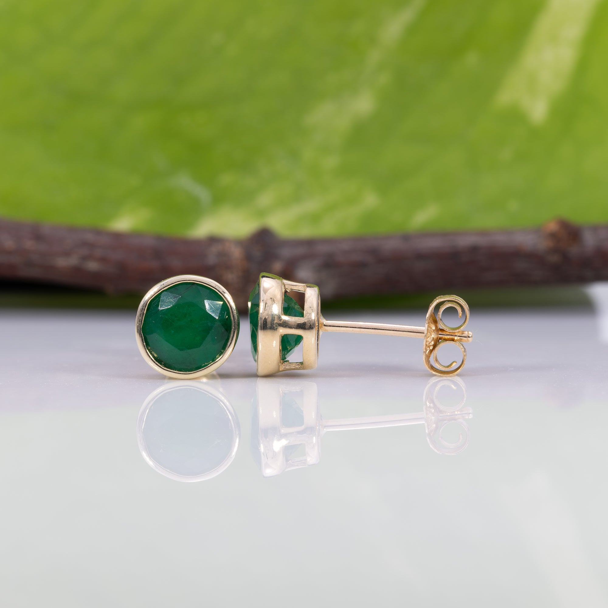 14K yellow gold zambian emerald earrings