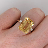 7ct Citrine Ring w Earth Mined Diamonds in Solid 14K Yellow Gold EM 14x10mm