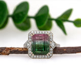 Nina 14K White Gold Watermelon Tourmaline and Diamond Ring | EM 10.7x6.3mm