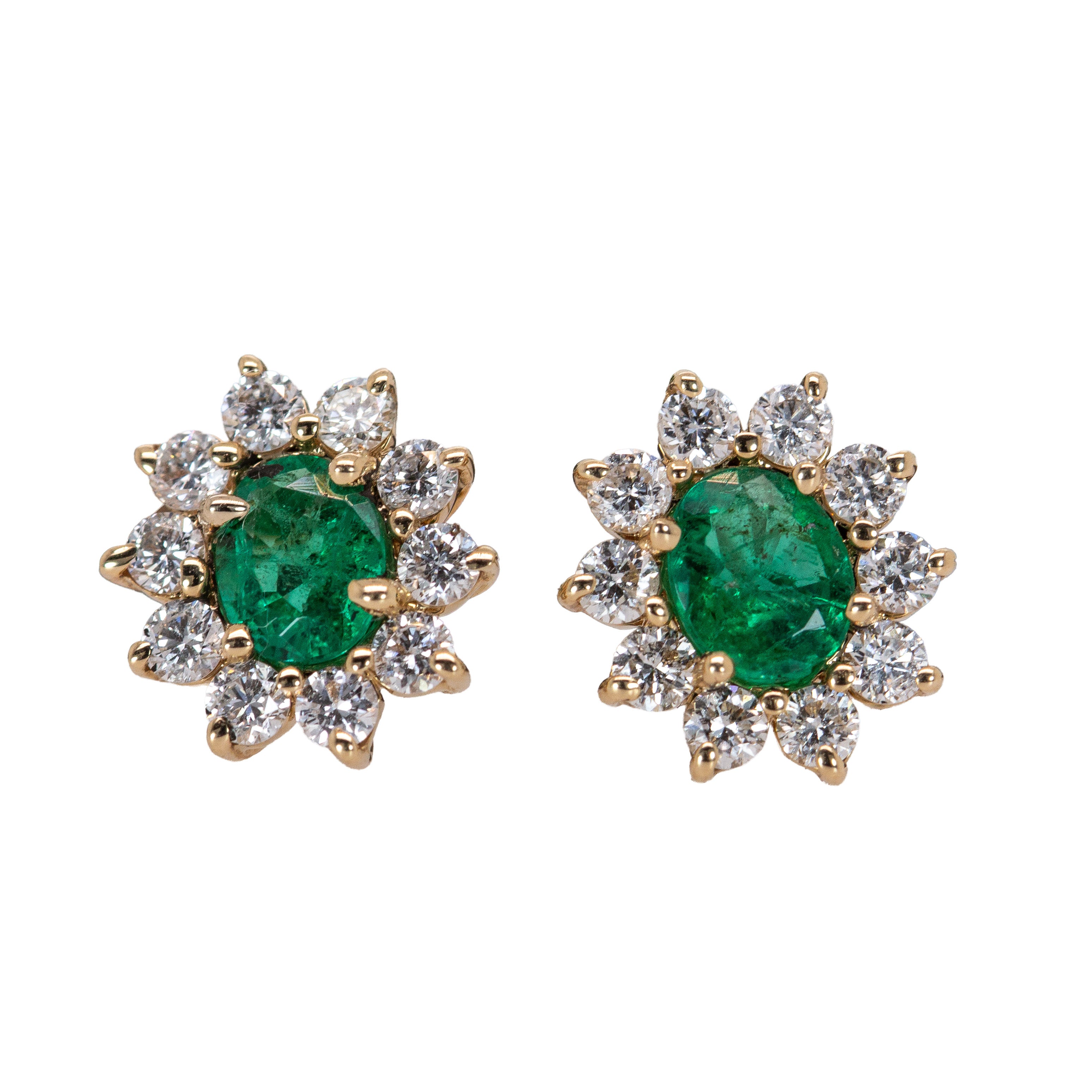 Zambian Emerald Stud Earrings in 14K White Gold | Diamond Halo | Oval Cut | 5x4mm | May Birthstone