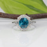 14K white gold cambodian blue zircon ring