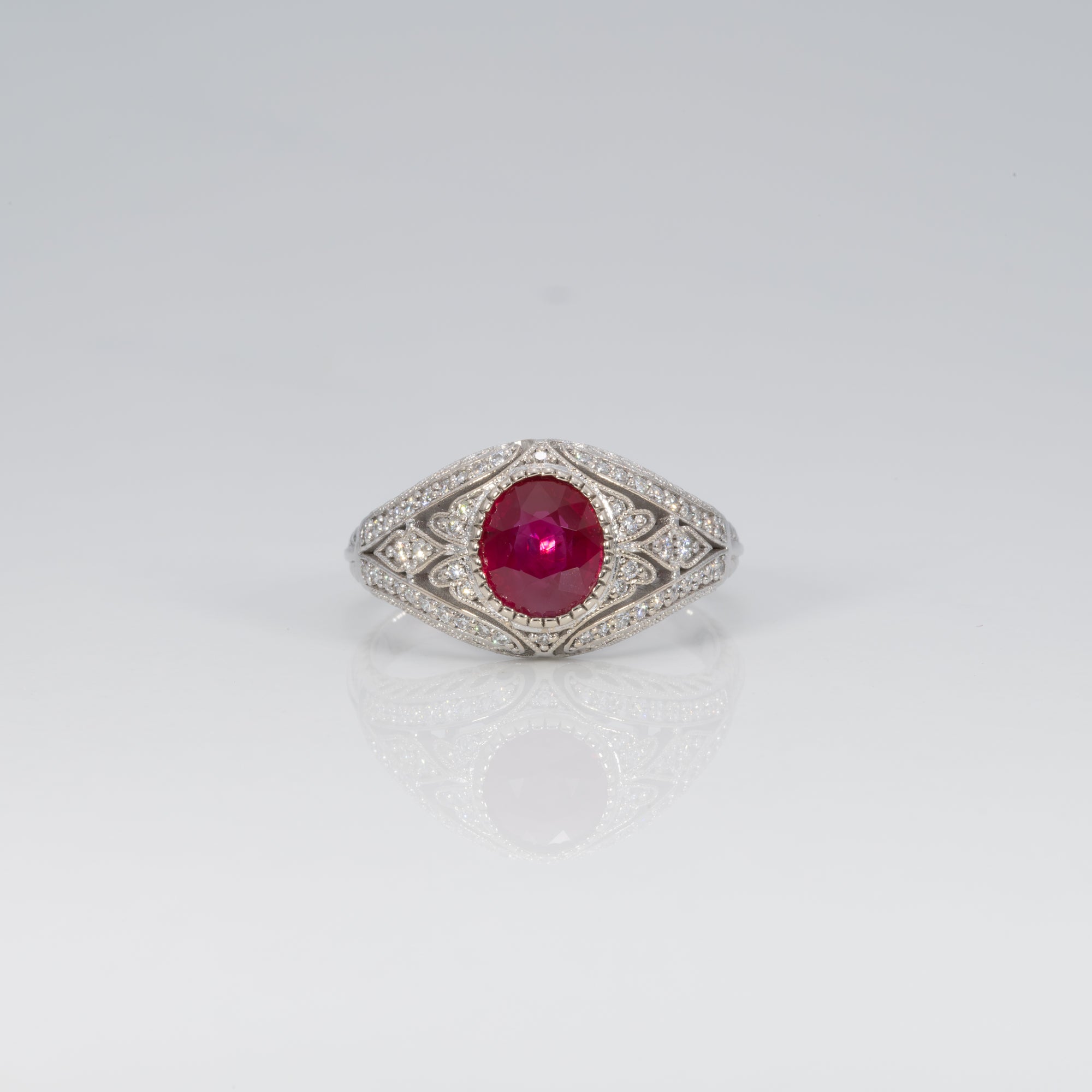14K white gold burma ruby ring