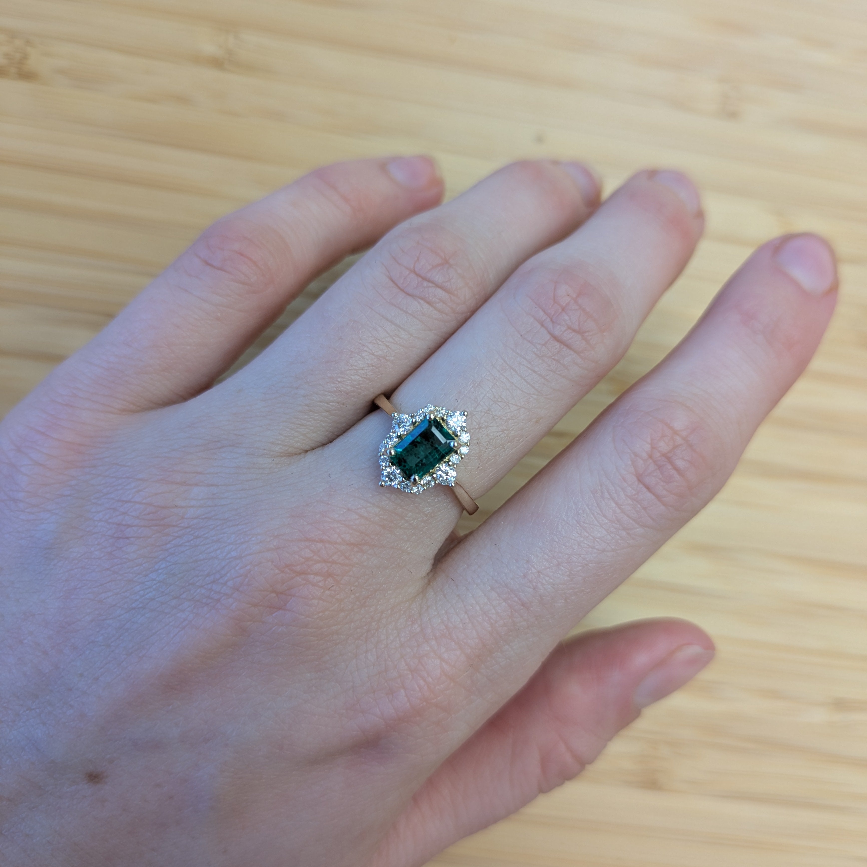 Jasmine 14K Yellow Gold 0.96cts Zambian Emerald Diamond Wedding Ring | Emerald Cut 7x5mm