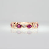 Vexa Solid 14k Gold Ruby Band Ring with Natural Diamonds Accents, Pear 5x3mm