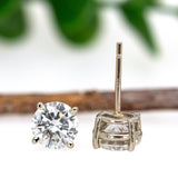 Round 14K Gold Lab Diamond Four Prong Solitaire Stud Earrings | 3mm 4mm 5mm 6mm 7mm 7.3mm 7.5mm
