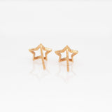 Audrey Golden Glow Star Studs with Natural Diamonds Accents: Solid 14k Rose Gold