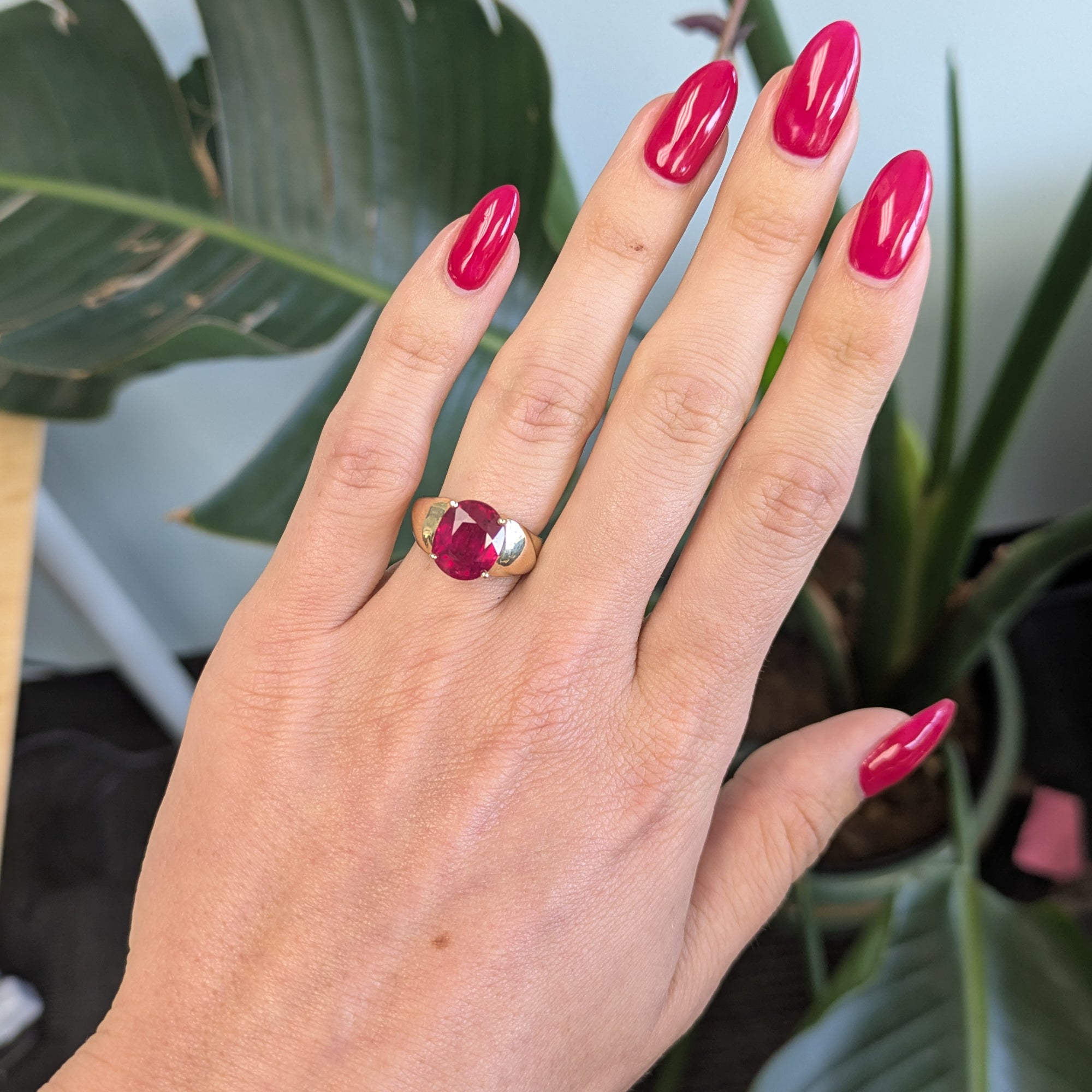 14K yellow gold Madagascar ruby estate ring