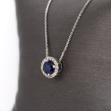 Pranjali 14K White Gold Ceylon Blue Sapphire and Diamond Halo Pendant | RD 6mm
