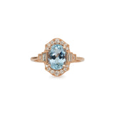 Jovana Solid 14k Gold  Aquamarine Ring with Natural Diamonds Accents, Oval 9x7mm