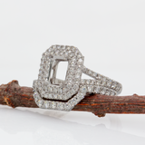 Modern East–West Emerald-Cut Semi-Mount Ring with Pavé Diamond Accents, Elegant 14K Gold Design Ready for Your Center Stone