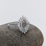 Sunburst Ring Setting w Double Halo Baguette & Round Diamonds