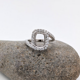 Bypass Ring Setting w Diamond Halo in 14k Solid Gold | Cushion Cut