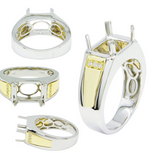 Men's Gold Ring Setting w Diamond Accents | Two Tone 14K Gold | Emerald Cut