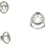 Bezel Ring Mount for Men in 14K Solid Gold with a Natural Diamond Halo | Oval Cut