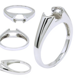 East West Half Bezel Ring Mount for Men in 14K Solid Gold | Oval Cut