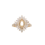 Sunburst Ring Setting w Double Halo Baguette & Round Diamonds