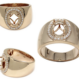 Wide Ring Semi Mount in 14K Solid Gold w Natural Diamond Halo | Oval Cut