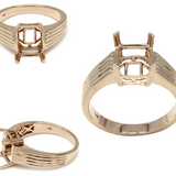 Prong Set Textured Men's Ring Mount in Solid 14K Gold | Emerald Cut
