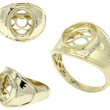Wide Ring Bezel Set Men's Semi Mount in 14K Solid Gold w Diamond Accents | Oval Cut
