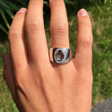 Wide Ring Semi Mount in 14K Solid Gold w Natural Diamond Halo | Oval Cut