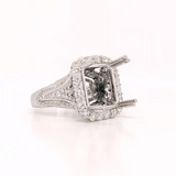 Miranda Collection | Bold Art Deco Style Ring Setting in 14k or 18k Solid Gold w Diamond Halo and Elaborate Tapered Shank Design | Emerald Cut
