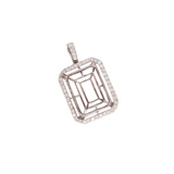 Large Sizes | Pendant Semi-Mount with Diamond Accent Halo and Bail in 14k Gold | Emerald Cut