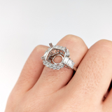 Celeste Collection Baguette & Round Ring Setting w Diamond Halo