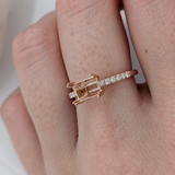 East-West Ring Semi Mount in 14k Solid Gold w Diamond Halo | Pave Shank | Double Prong Setting | Emerald Cut