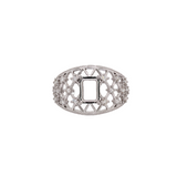 Lattice Design Diamond Accented Ring Setting in Solid 14k Gold w Milgrain Detailing | Emerald Cut