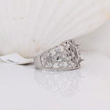Lattice Design Diamond Accented Ring Setting in Solid 14k Gold w Milgrain Detailing | Emerald Cut