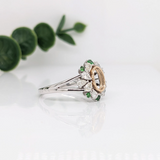 Mixed Pear Diamonds and Round Tsavorite Halo Ring Seme Mount in 14k Solid Gold | Statement Ring Semi Mount | Oval