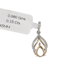 Pendant Semi-Mount Design in 14K Solid Gold w Halo and Diamond Studded Bail | Pear Shape