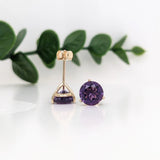 14k Gold Martini Round Solitaire Stud Earring Findings | Push Back & Screw Back Mounting Settings | Choose Your Faceted Gemstone