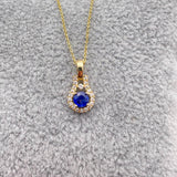 Blue Sapphire Pendant w Earth Mined Diamonds in Solid 14K Yellow Gold Round 4mm