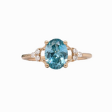 1.7ct Dazzling Blue Zircon Ring w Earth Mined Diamonds in Solid 14K Gold | Oval 8x6mm | December Birthstone