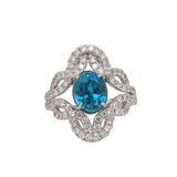 4.6ct Blue Zircon Ring w Earth Mined Diamonds in Solid 14K White Gold | Oval 10x8mm | Statement Ring | December Birthstone
