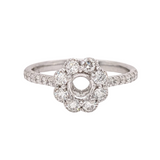 Petite Flower Design Diamond Halo Ring Semi Mount